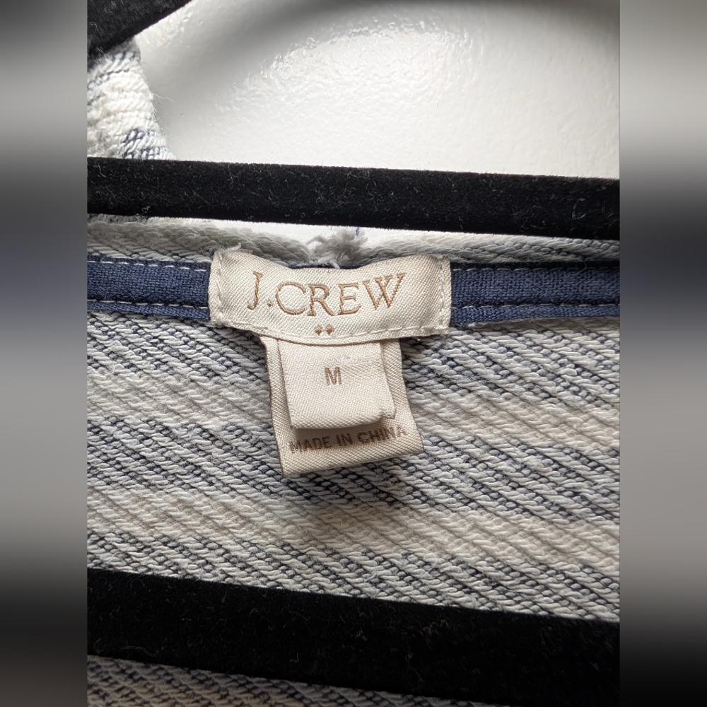 J.Crew Nautical Striped Popover Hoodie Sweater Size M Mixed Media Coastal Knit - Picture 4 of 4